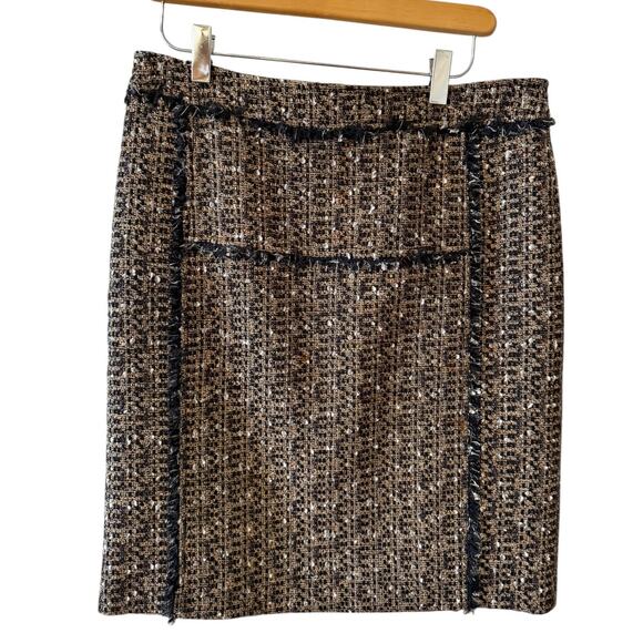 Trina Turk Metallic Tweed Lady Pencil Skirt Black Brown 8 - Picture 1 of 6